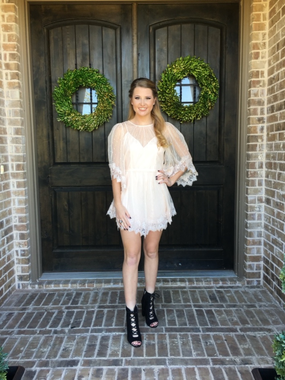 Delicate Blush Lace Overlay Mini Dress-Free People